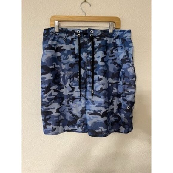 Aftco Board Shorts Mens 36 Blue Camo Fishing Beach Pool Surf Swim Trunks - Picture 1 of 8